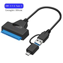 SATA to USB 3.0 / 2.0 7 + 15 핀 22pin 어댑터 케이블 최대 6 Gbps 지원 2.5 인치 외부 SSD HDD 하드 드라, 06 USB 3.0  Type C 50CM