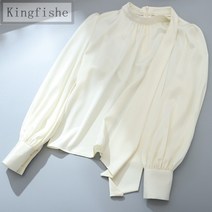 [Kingfishe]여성 봄 패션 기질 블라우스 나비 넥타이 긴팔 블라우스 xin214AK3