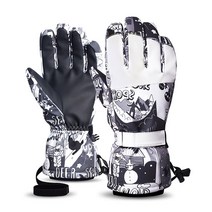스키장장갑 눈싸움 이너 보드 스노우 겨울 벙어리 남성 여성 스키 장갑 겨울용 따뜻한 바람막이 방수 터치, 04 Type A-Black white_01 S