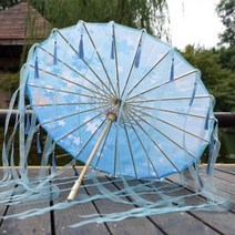 고대 장식 그늘 우산 Hanfu 붉은 술 리본 요정 댄스 오일 종이 파라솔