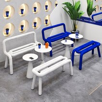 카페 샵 매장 특이한 이색 블루 화이트 1인의자 벤치, 화이트 스툴