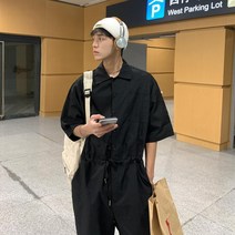 남자 점프수트 스트릿패션 반팔 캐주얼 점프슈트 여름 작업복