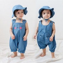 베베샤 유아복 데님 롬퍼 썬햇세트 2종