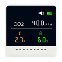 이산화탄소 농도계 co2 센서 CO2 농도계 정밀도 교정 가능 이산화탄소 농도 측정기 CO2 매니저 소음 가능 알람 첨부 충전식 탁상형 컴팩트 CO2 미터 CO2 센서 공기질 검지기 다기능 온도・습도 측정 기능 첨부 실시간 측정 400-5000PPM 측정 범위(화이트)