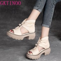 GKTINOO-천연 가죽 웨지 힐 샌들 여성용 관음증 발가락 여름 패션 여성 검투사 샌들 통굽 신발
