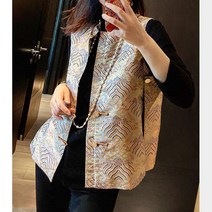 조끼코트 중국식 상패 자수 자카드 2022 가을 빈티지 매듭버튼 민소매 나시 핏아우터 상의 4988170886, 사진색, L
