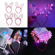 필타임 LED 토끼 머리띠 4P세트 핫핑크 파티용품머리띠 토끼머리띠