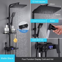 검은색 자동 온도 조절 디지털 디스플레이 샤워 수도꼭지 세팅 욕실 선반 물 흐름 발전기가 있는 욕조 수도꼭지 설정, c, 협력사