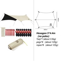 어닝천갈이 Aricxi Black Coating Tarp 야외 캠핑 Sun Shelter Shade 천막 두껍게 210D Oxford cloth ANTI, 02 Hexagon 5x4.4m