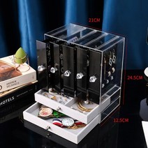 피규어장식장 투명아크릴 계단식 조명 쇼케이스 귀걸이 목걸이 보석 보관 상자 투명 대용량, 협력사, 블랙 5-2, L