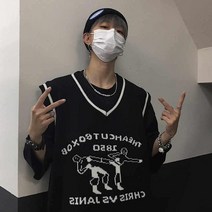 하이틴룩 하객룩투피스 놀이공원 코디 Deeptown 펑크 Streetwear 애니메이션 프린트 조끼 스웨터 여성 하라주쿠 힙합 블랙 v 넥 긴 소매 점퍼 풀오버 탑스