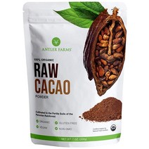 Antler Farms - 100% 순수 유기농 생 카카오 파우더 40회분 200g 비건 글루텐 프리 아마존 열대우림에서 자연적으로 재배 USDA 인증122337
