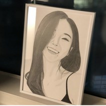 100% 수작업 초상화 A4(29cm) 연필 색연필 크리스마스 생일 친구 선물 거실인테리어 크리스마스 연말 새해 선물 - 아트버프, 2번 화이트 알미늄액자
