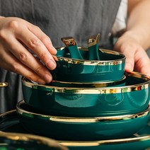 북유럽 에메랄드 그린 골드라인 그릇 접시 딥플레이트 2P 세트, 에메랄드 3.5인치 접시(2개)