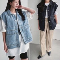 8864 데님 청 조끼 77 박스 루즈핏 자켓 여성 봄 가을 간절기