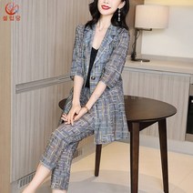 셀럽당 여성 세트 봄여름 패션 체크 정장+바지 투피스