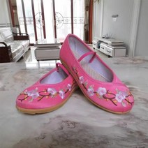 발레토슈즈 성인 취미꽃자수 여성 캔버스 발레 플랫 숙녀 캐주얼 컴포트 슬립온 발레리나 중국 Hanfu 코스, 04 29, 04 hot pink