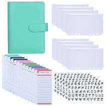 A6 PU 바인더 케이스 A6 바인더 포켓이있는 12 개의 비용 예산 시트 스티커 라벨 26 카테고리 링 예산 바인더, 하나, 녹색