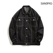 SMOPIG 남자 차이나 패션 캐주얼 워싱 데님 재킷
