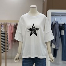 [시에로] 별 크랙 프린트 라글란 5부 소매 티셔츠-SH2TSF047
