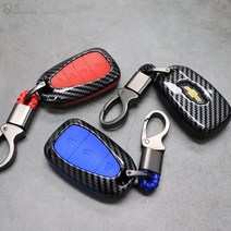 [JS AUTOMOTIVE] 쉐보레 볼트EUV / 카마로SS 스마트키 카본 키케이스 키링 홀더 인테리어 액세서리 용품, 4버튼, 레드