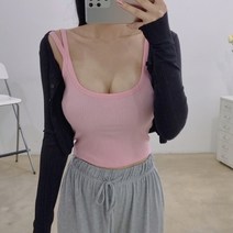 딥유넥 골지 두줄 슬림 크롭나시 5색