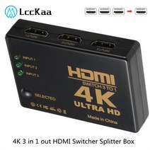모니터 분배기 셀렉터 4K 2K 3x1 HDMI 케이블 HD 1080P 비디오 스위처 어댑터 Xbox DVD HDTV PC 노트북 tv용 3 입력 1 출력 포트 허브, 5150