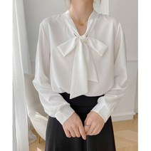 넷투넷코리아 여성 리본 블라우스 루즈핏 기본 하객룩 심플 셔츠