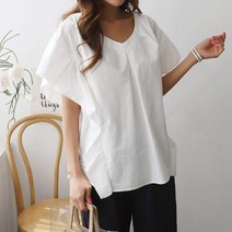 특가존Yh87Q92 프릴면블라우스 1033702 BLOUSE 솔리드블라우스 블랙 Black 블루 Blue 아이보리 Ivory 오렌지 Orange