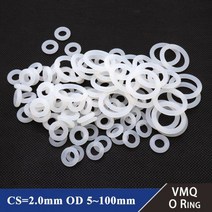 기계 부속 자재 베어링 스쿠류 커넥터 볼 밸브 샤프트 10 50Pcs 화이트 식품 학년 실리콘 링 가스켓 CS 2mm OD 5 ~ 100mm 방수 세탁기 고무 VMQ O 반지, OD 20mm ID 16mm, CS 2.0mm