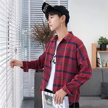 [리더스] 남여공용 면 체크 남방셔츠 레드색상 긴소매셔츠