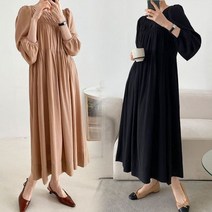 보리맘 셔링 실켓 뒷지퍼 롱 원피스
