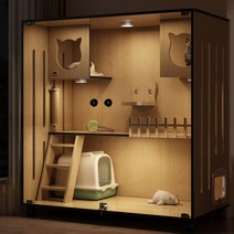 고급 원목 이동식 고양이 호텔장 디스플레이 동물병원, 150 x 60 x 60cm 월넛, 1세트