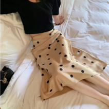 여성 사틴 도트 A라인 롱 스커트