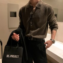 루즈핏 니트 카라 pk 긴팔 셔츠 남성 베이직 워셔블