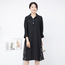 모슬린 엄마옷 플리츠 배색 카라 원피스 EOP305041 마담 미시옷 중년여성의류 빅사이즈 50대 60대여성옷