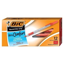 BIC Round Stic Grip 엑스트라 컴포트 볼Penn 펜 M사이즈 포인트 1.2mm 레드 12개입, Ballpoint Pen