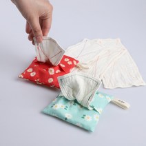 [제로웨이스트] 뻬르끌로 소창 손수건 4장 + 잔꽃 파우치 Set, 수채화