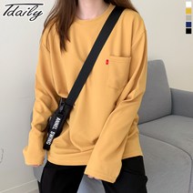 티데일리 남여공용 포켓 엠보 라운드넥 긴팔 티셔츠 오버핏 긴소매