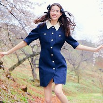 올리브데올리브 카라 배색 미니멀 원피스 NAVY OH3XO5010