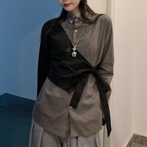 ins 남여 셔츠 긴팔 패치워크 루즈핏 다크 블랙 셔츠 커플룩