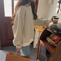 라리리 긴팔 코지 단가라 맨투맨 겨울코디