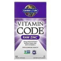 Garden of Life (가든 오브 라이프) Garden of Life Vitamin Code 무가공 아연 베지 캡슐 60정, 3개