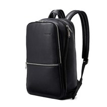 정품 Samsonite 클래식 가죽 슬림 백팩 코냑