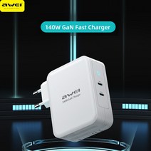 Awei PD22 140W 질화갈륨폰 충전기 듀얼 C형 급속충전 USB C출력 3A/5.2V iOS/안드로이드폰용, 01 Eu