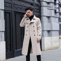 남 주니어 롱 무릎까지 오는 얇은 트렌치코트 슬림 인텐시브 하프코트 fengyi