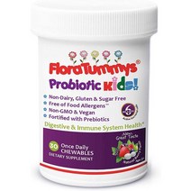 여성질유산균 다이어트 변비유산균 프로바이오틱스프리바이오틱스 FloraTummys Kids Chewable Probiotic 비유제품 글루텐 프리 무설탕 식품 알레르겐 GMO 코셔, 단일수량, 단일개당 용량/중량/정
