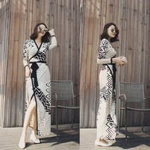 여성 슬림핏 지그재그 롱 랩원피스 모던룩