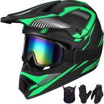 Yesmotor ATV 오프로드 더트 바이크 오토바이 헬멧 장갑 고글 마스크 4피스 세트 어린이 청소년 성인용 비포장 자전거 및 모토크로스용 바이저 통기성 통풍구가 있는 헬멧(, Green
