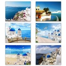 스키무전기 고광택 인화지 북유럽 지중해 섬 그리스 산토니에게 바다 풍경 품질 인쇄 벽 스티커 홈 데코, [01] 6Pcs  8R  8x10inch, [01] 001